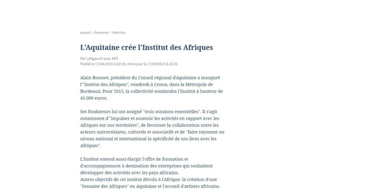 "L'Aquitaine crée l'Institut des Afriques" dans Le Figaro